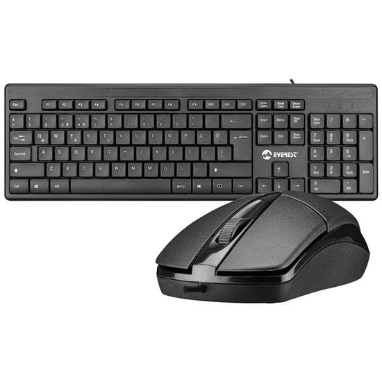 Everest KM-515 Kablolu Klavye Mouse Seti Siyah - USB, Türkçe Q Klavye, 107 Tuş, Optik Mouse, 800 DPI, 3 Tuş