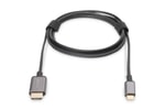 Digitus DA-70821 Type-C Erkek-Erkek HDMI Görüntü Adaptör Kablosu - UHD 4K/30Hz, 1,8 m, Siyah, Metal Gövde