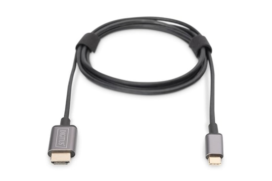 Digitus DA-70821 Type-C Erkek-Erkek HDMI Görüntü Adaptör Kablosu - UHD 4K/30Hz, 1,8 m, Siyah, Metal Gövde
