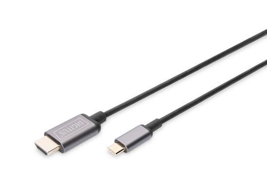 Digitus DA-70821 Type-C Erkek-Erkek HDMI Görüntü Adaptör Kablosu - UHD 4K/30Hz, 1,8 m, Siyah, Metal Gövde