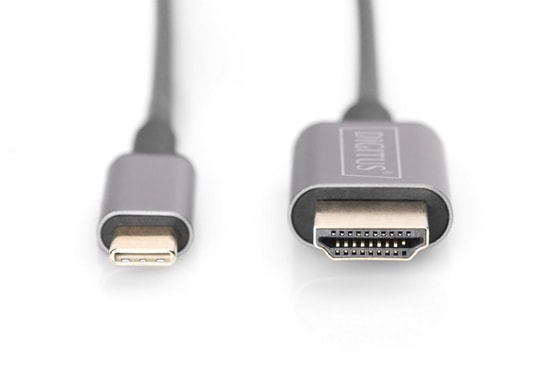 Digitus DA-70821 Type-C Erkek-Erkek HDMI Görüntü Adaptör Kablosu - UHD 4K/30Hz, 1,8 m, Siyah, Metal Gövde