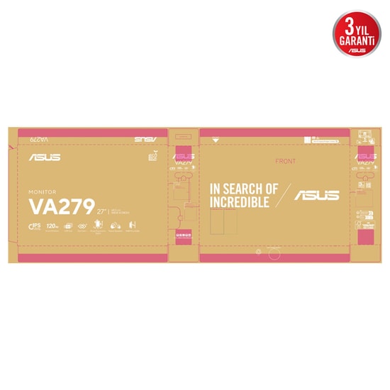 Asus VA279QGSE 27" Full HD 120Hz 1ms IPS Pivot Monitör - 350nit, DP, HDMI, VGA, USB 3.2, Hoparlör, FlickerFree, GamePlus