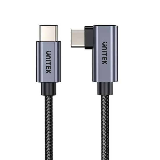 Unitek C14123BK-1M 1 m Type-C to Type-C USB-C Şarj Kablosu - 100W, 5A, 90 Derece Açılı, Naylon Örgülü, USB 2.0