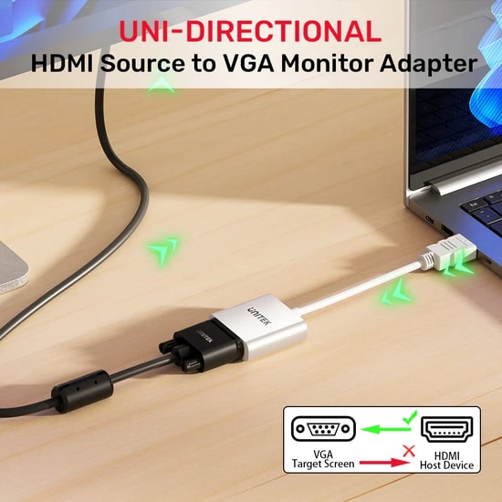 Unitek Y-6333C01 HDMI to VGA Ses Destekli Dönüştürücü - 1080p 60Hz, 3.5mm Ses Çıkışı, 15cm, Tek Yönlü, Beyaz