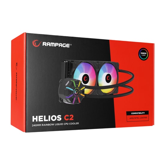 Rampage HELIOS C2 (HELIOS-C2) Siyah 240mm Sıvı İşlemci Soğutucu - 2x120mm Fan, 68 CFM, 23 dBA, 250 W TDP, 2 Fanlı