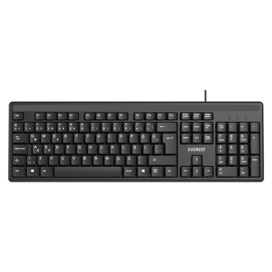 Everest KB-1002 Kablolu USB Standart Q Siyah Klavye - 105 Tuş, Multimedya Tuşlu, 3 Milyon Tuş Ömrü, 1,35 m Kablo