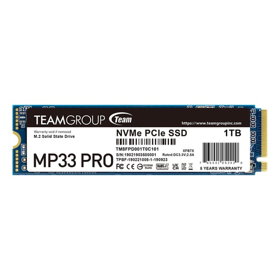Team MP33 Pro 1TB M.2 NVMe SSD Disk (TM8FPD001T0C101) - PCIe Gen3x4, 3500/3000 MB/s, 220K/200K IOPS, NVMe 1.3