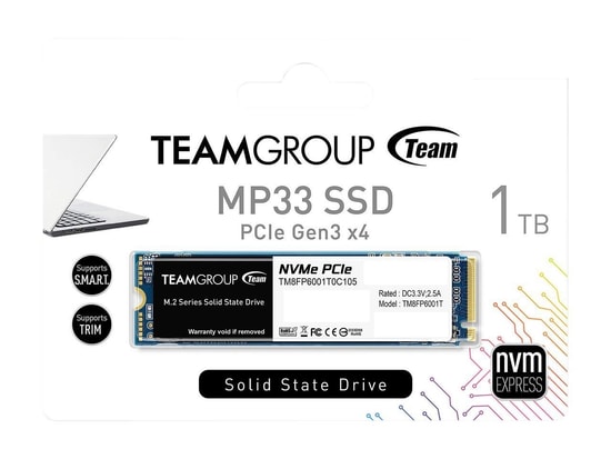 Team MP33 1TB NVMe PCIe SSD (TM8FP6001T0C101) - M.2 2280, Gen3x4, NVMe 1.3, 1800/1500MB/s, 220K/200K IOPS, 3D NAND