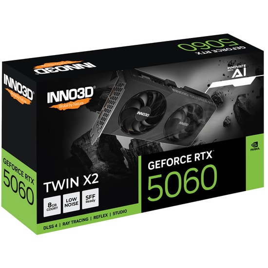 Inno3D RTX 5060 Twin X2 V2 Ekran Kartı (N50602-08D7-198072N) - 8GB GDDR7, 128 Bit, 3xDP, HDMI, PCIe 5.0, 145W