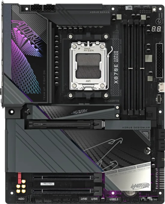 Gigabyte X870E Aorus Master AM5 DDR5 ATX Anakart - 8600MHz, 4xM.2, PCIe Gen.5, RGB LED, 5GbE LAN, Wi-Fi 7, 2xUSB4 40Gbps