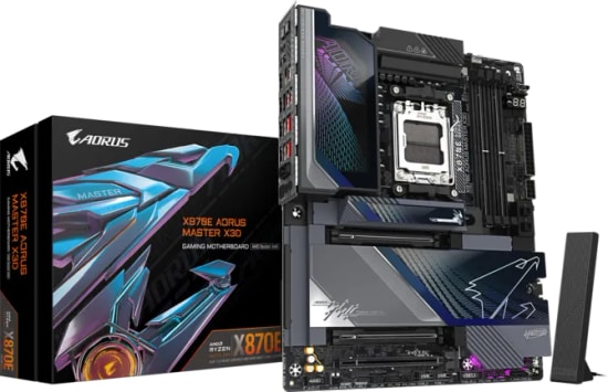 Gigabyte X870E-AORUS-MASTER-X3D Anakart - AM5, DDR5, AMD X870E, 8600 MT/s OC, 4x M.2, Wi-Fi 7, USB4, 256 GB