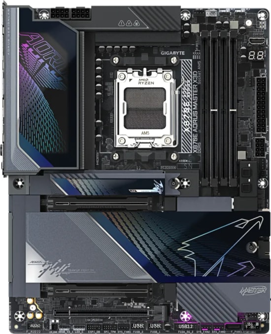 Gigabyte X870E-AORUS-MASTER-X3D Anakart - AM5, DDR5, AMD X870E, 8600 MT/s OC, 4x M.2, Wi-Fi 7, USB4, 256 GB