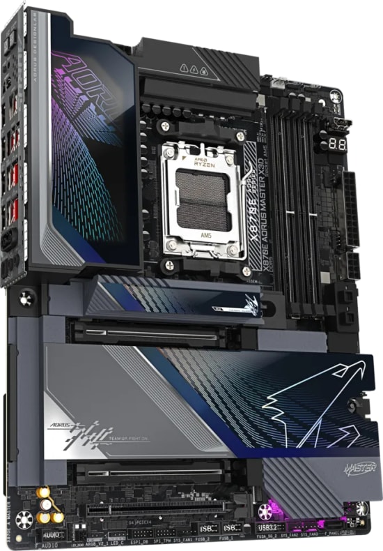 Gigabyte X870E-AORUS-MASTER-X3D Anakart - AM5, DDR5, AMD X870E, 8600 MT/s OC, 4x M.2, Wi-Fi 7, USB4, 256 GB