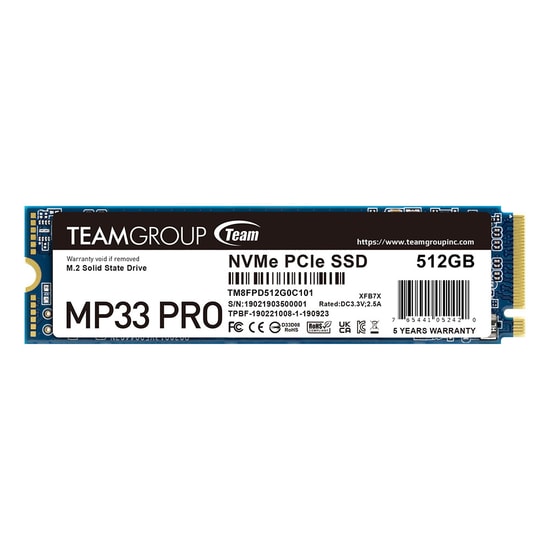 Team MP33 Pro TM8FPD512G0C101 M.2 NVMe SSD Disk - 512 GB, PCIe Gen3x4, 2100/1700 MB/s, 220K/200K IOPS