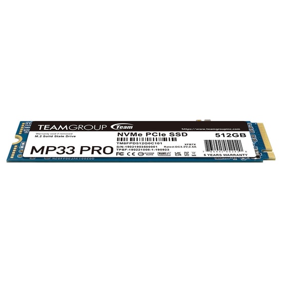 Team MP33 Pro TM8FPD512G0C101 M.2 NVMe SSD Disk - 512 GB, PCIe Gen3x4, 2100/1700 MB/s, 220K/200K IOPS