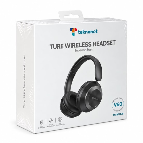 Teknonet TN-BTH05 V60 NT-117100 Kulak Üstü Kulaklık Siyah - Kablosuz, Bluetooth, Medya Kontrol Tuşları, Mono