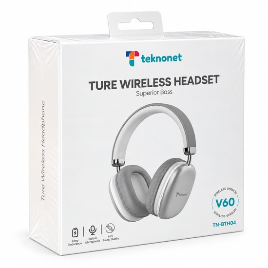 Teknonet TN-BTH04 V60 NT-117099 Gri Kulak Üstü Kulaklık - Kablosuz, Bluetooth, Mikrofonlu, Medya Kontrol Tuşları, Mono