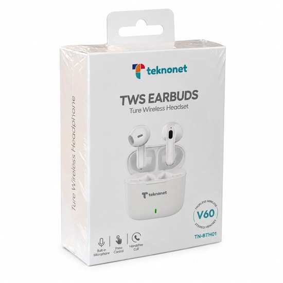 Teknonet TN-BTH01 V60 Bluetooth Kulaklık Beyaz NT-117094 - Gürültü Önleme, 24 Ay İthalatçı Garantili, Mikrofonlu