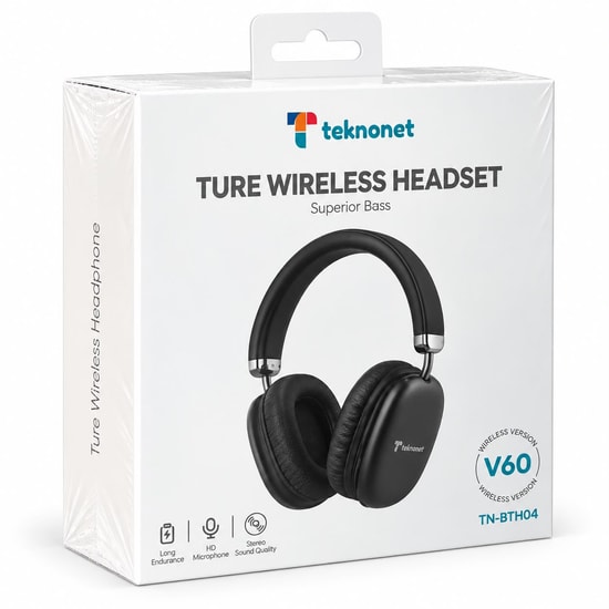 Teknonet TN-BTH04 NT-117098 Kulak Üstü Kulaklık Siyah - Kablosuz, Bluetooth, Mikrofonlu, Stereo, FM Radyo