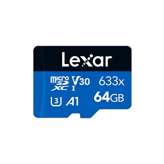 Lexar LMS0633064G-BNNNG 633x 64GB MicroSD Hafıza Kartı - UHS-I, 100 MB/s Okuma, Class 10, A1, V10, SD Adaptörlü