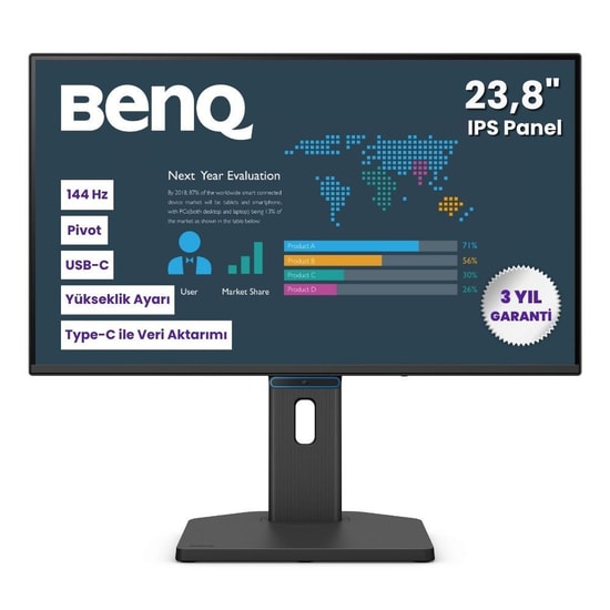 BenQ BL2490TC 23.8 İnç IPS Full HD 144Hz Monitör - Pivot, HDMI, DisplayPort, USB-C Veri Aktarımı, 5ms, 16:9