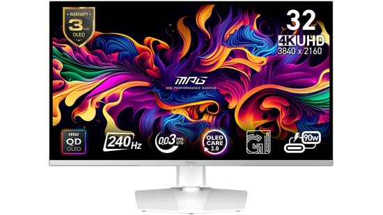MSI MPG 321URXW QD-OLED Beyaz Gaming Monitör - 31.5 inç, 3840x2160 UHD, 240Hz, 0.03ms, G-Sync Compatible