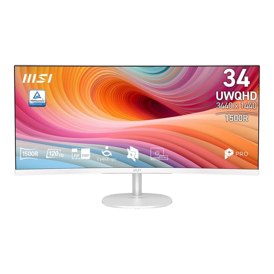MSI PRO-MP341CQW-E12 MP341CQW E12 Monitör - 34 inç UWQHD 21:9 1500R VA 120Hz 1ms FreeSync Premium Kavisli Beyaz