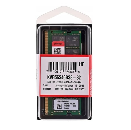 Kingston KVR56S46BS8/32 32GB DDR5 5600MHz SODIMM Notebook RAM - CL46, Non-ECC, 1.1V, 262-Pin, 32ns Erişim
