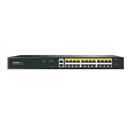 Stonet P124GH 24 Port 100Mbit PoE Switch - 24xPoE+, 320W, 2xSFP, Rackmount, Yönetilemez, 16K MAC, 440 x 180 x 45 mm