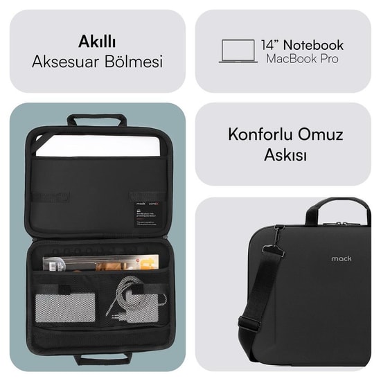 Mack MCE-1403-14-SIYAH Zone X Sert Yapılı 14 İnç Tablet Çantası - Darbe Korumalı, Siyah Renkli Koruyucu Çanta