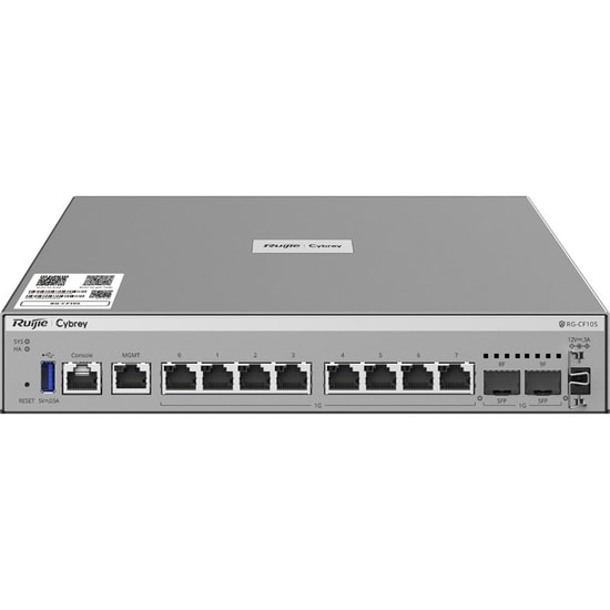 Ruijie RG-CF10S Cybrey Firewall Cihazı - VPN Desteği, Kablosuz Özelliği Yok, Disk Yok, 1 Yıl Lisans Dahil