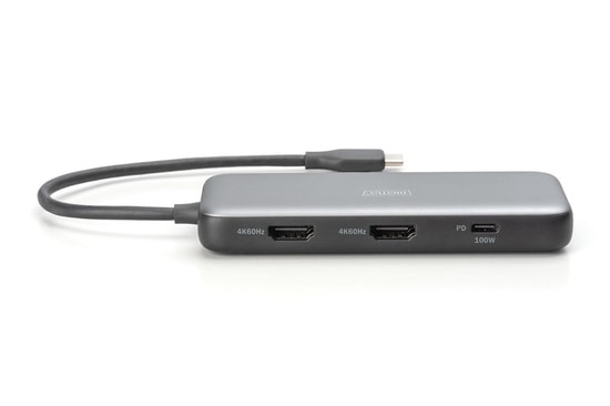 Digitus DA-70915 Type-C 8 Port Docking Station - 2x HDMI, 2x USB-A 3.2 Gen 1, RJ45, SD/MicroSD, USB-C PD