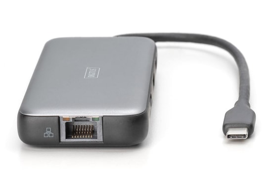 Digitus DA-70915 Type-C 8 Port Docking Station - 2x HDMI, 2x USB-A 3.2 Gen 1, RJ45, SD/MicroSD, USB-C PD