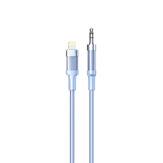 Nettech NT-AC06 Mavi Jack to Lightning Aux Kablo - 100 cm Uzunluk, Plexy Kablo, Aux Girişi, 24 Ay Garanti