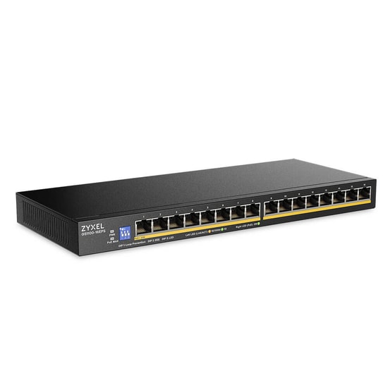 Zyxel GS1100-16EPS Switch (EU0101F) - 16 Port, 10/100/1000 Mbps, Yönetilemez, 1000Mbps Fiber Uplink, Sabit Portlu