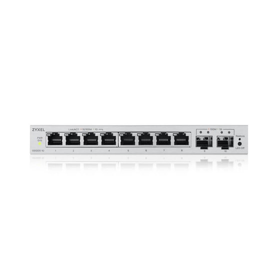 Zyxel GS1200-10 V3 Switch (GS1200-10V3-EU0101F) - 8 Port Gigabit, 2 SFP, Web Yönetilebilir, Fansız Metal Kasa
