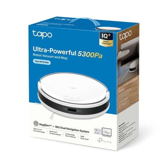 TP-Link TAPO RV20 MAX Beyaz Robot Süpürge ve Paspas - 5300 Pa, 83 mm, LiDAR, Wi-Fi, 180 dk, Otomatik Şarj