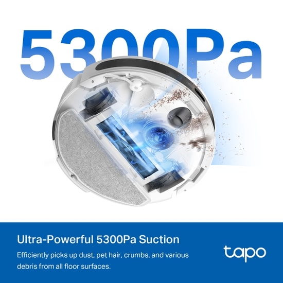TP-Link TAPO RV20 MAX Beyaz Robot Süpürge ve Paspas - 5300 Pa, 83 mm, LiDAR, Wi-Fi, 180 dk, Otomatik Şarj