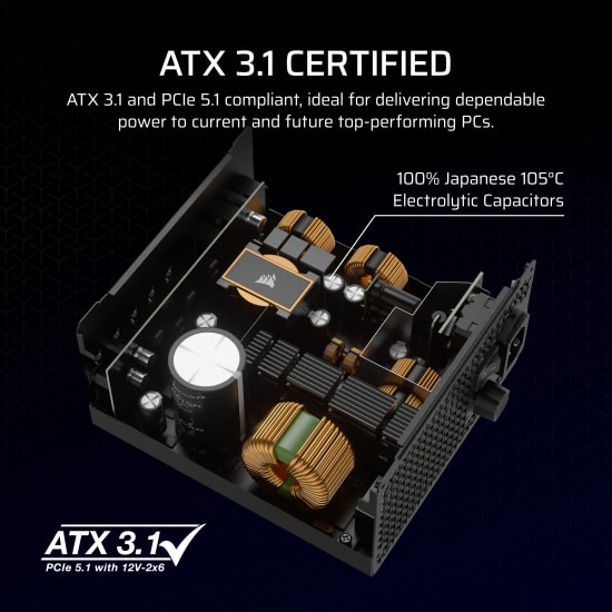 Corsair RM1000x CP-9020271-EU 1000W Siyah Güç Kaynağı - 80+ Gold, Tam Modüler, ATX 3.1, PCIe 5.1, 140mm Fan