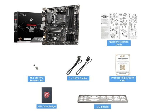 MSI PRO B550M-P AM4 DDR4 Anakart - AMD B550, 4400MHz (OC), HDMI, DP, VGA, 2x M.2, USB 5Gbps, Micro ATX Yapısı