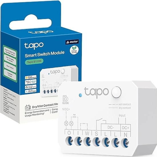 TP-Link Tapo (TAPO-S110E) Akıllı Wi-Fi Switch Röle Modülü - Kuru ve Islak Kontak, Matter Sertifikalı, Enerji İzleme