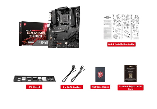 MSI B550 Gaming AM4 DDR4 AMD Anakart - 4800(OC), HDMI, DP, 2x M.2, USB 10Gbps, 1G LAN, 128 GB, 4 RAM Yuvası, ATX