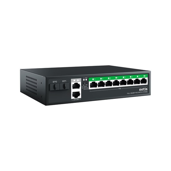 Stonet P112GS Gigabit 8xPoE+ 120W Switch - Yönetilemez, 10 Port, 2xSFP, Gigabit Uplink, IEEE 802.3af/at