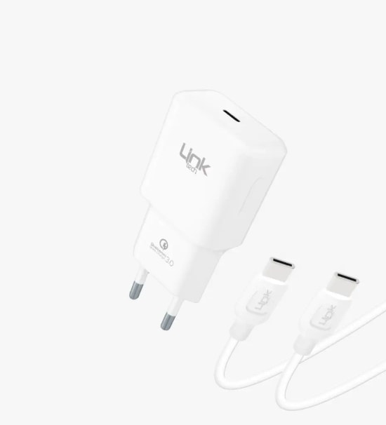 Linktech T465e Strong 20W ECO Dostu Şarj Cihazı ve 60W Type-C Kablo - QC 3.0 Hızlı Şarj, Aşırı Güç Koruması