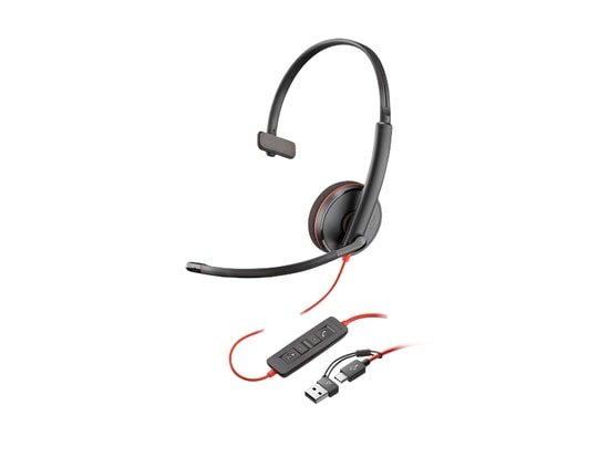HP Poly Blackwire 3210 Mono USB-C Kablolu Kulaklık (8X214AA) - USB-C/A Adaptörü, Mikrofonlu, Siyah, 32 Ohm