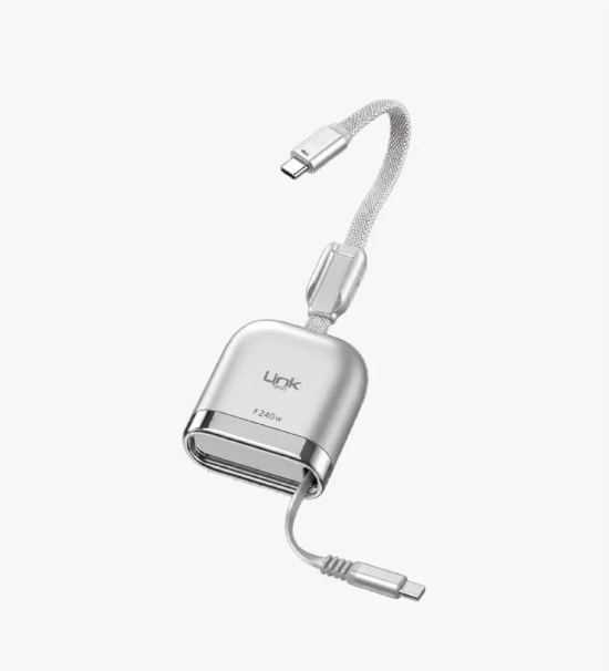 Linktech KN03 Fast 240W Manyetik Type-C Geri Sarılabilir Gümüş Örgü Kablo - Smart E-Marker Çip, PD 3.1 Süper Hızlı Şarj