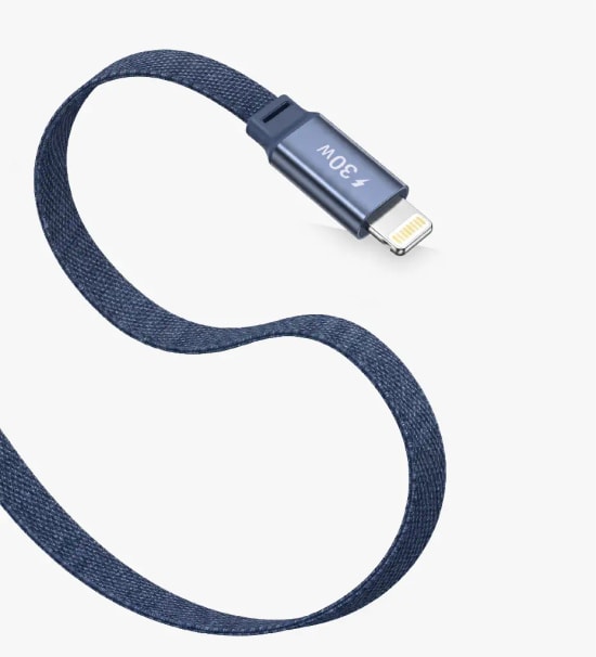Linktech K576 Fast 1,5m 30W Type-C Lightning Lacivert Örgü Kablo - Metal Alaşımlı Uç, Flat Braided, Anti-tangle