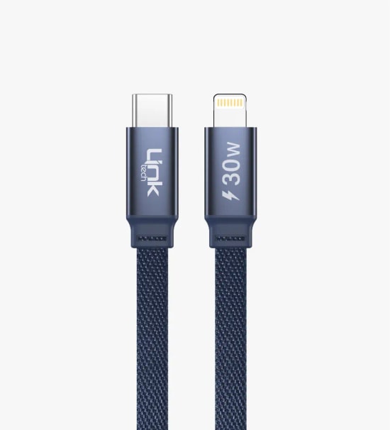 Linktech K576 Fast 1,5m 30W Type-C Lightning Lacivert Örgü Kablo - Metal Alaşımlı Uç, Flat Braided, Anti-tangle