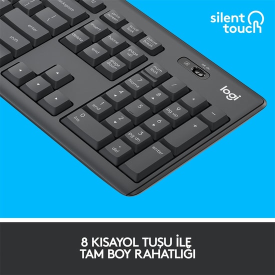 Logitech MK295 Sessiz Kablosuz Türkçe Q Düzen Klavye Mouse Seti (Siyah) (920-009804) - SilentTouch Teknolojisi