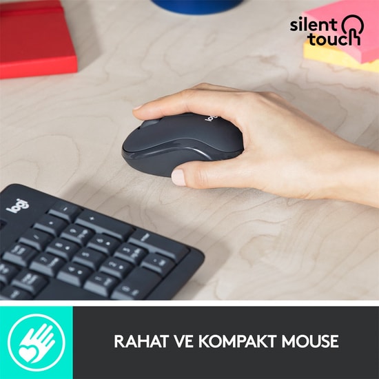 Logitech MK295 Sessiz Kablosuz Türkçe Q Düzen Klavye Mouse Seti (Siyah) (920-009804) - SilentTouch Teknolojisi